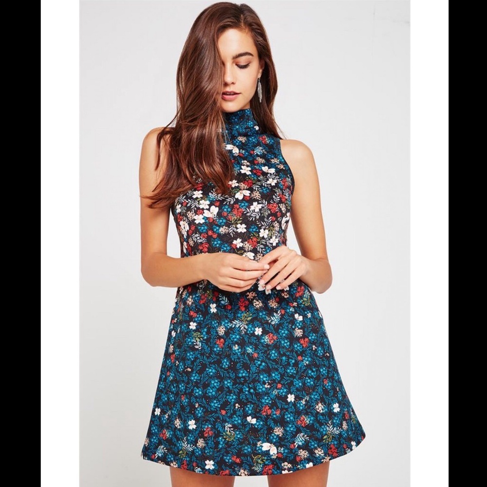 BCBGeneration Black Floral A-Line Dress‎